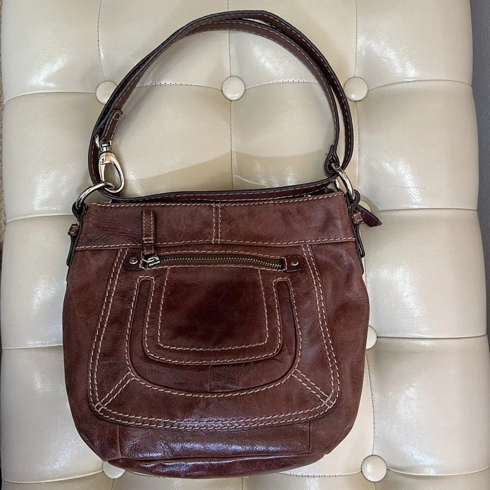 Genuine leather boho shoulder bag, adjustable strap